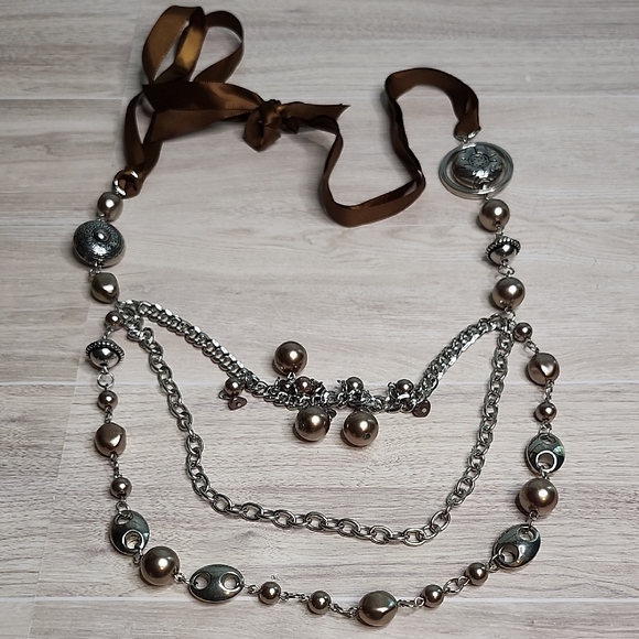 Elegant Silver and Brown Women's‎ Necklace - Picture 1 of 4